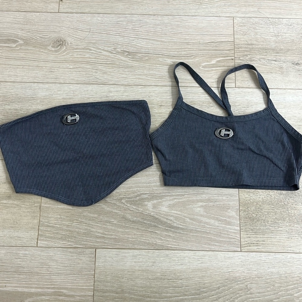 SHEIN TOP, MUTED BLUE TANK CROP TOP XS(2) AND TUBED MUTED BLUE CROP TOP XS(2)